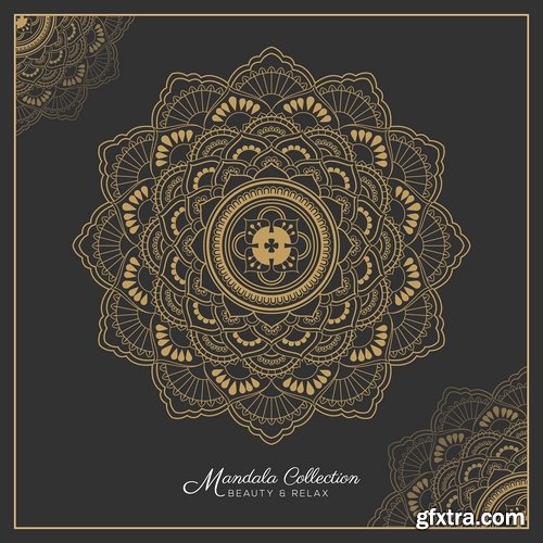 Collection of ethnic mandala drawing calligraphy decorative element fabric pattern 25 EPS