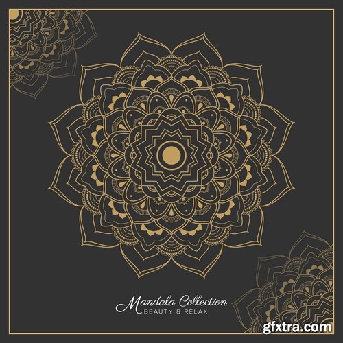 Collection of ethnic mandala drawing calligraphy decorative element fabric pattern 25 EPS