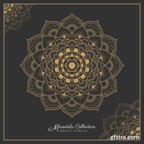 Collection of ethnic mandala drawing calligraphy decorative element fabric pattern 25 EPS