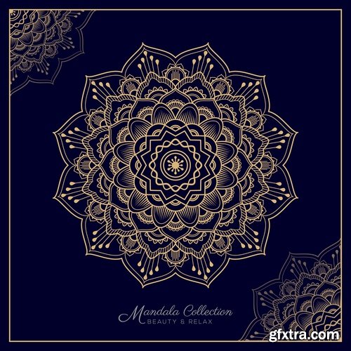 Collection of ethnic mandala drawing calligraphy decorative element fabric pattern 25 EPS