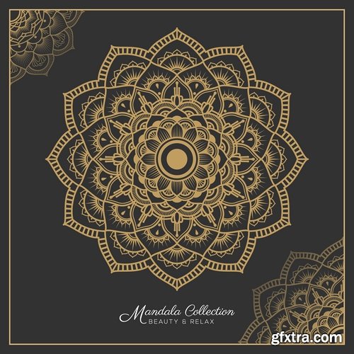 Collection of ethnic mandala drawing calligraphy decorative element fabric pattern 25 EPS