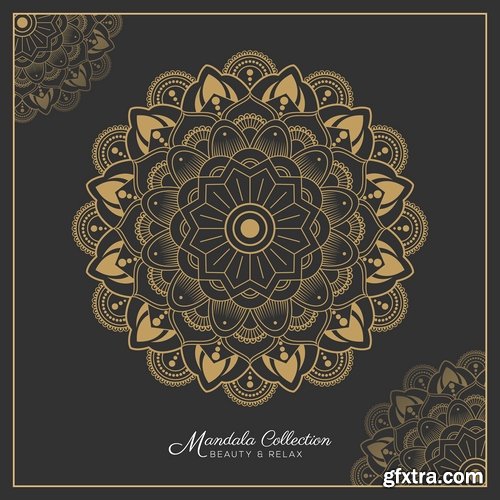 Collection of ethnic mandala drawing calligraphy decorative element fabric pattern 25 EPS