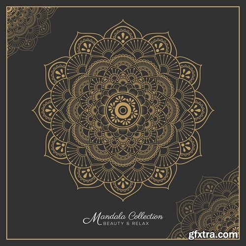 Collection of ethnic mandala drawing calligraphy decorative element fabric pattern 25 EPS