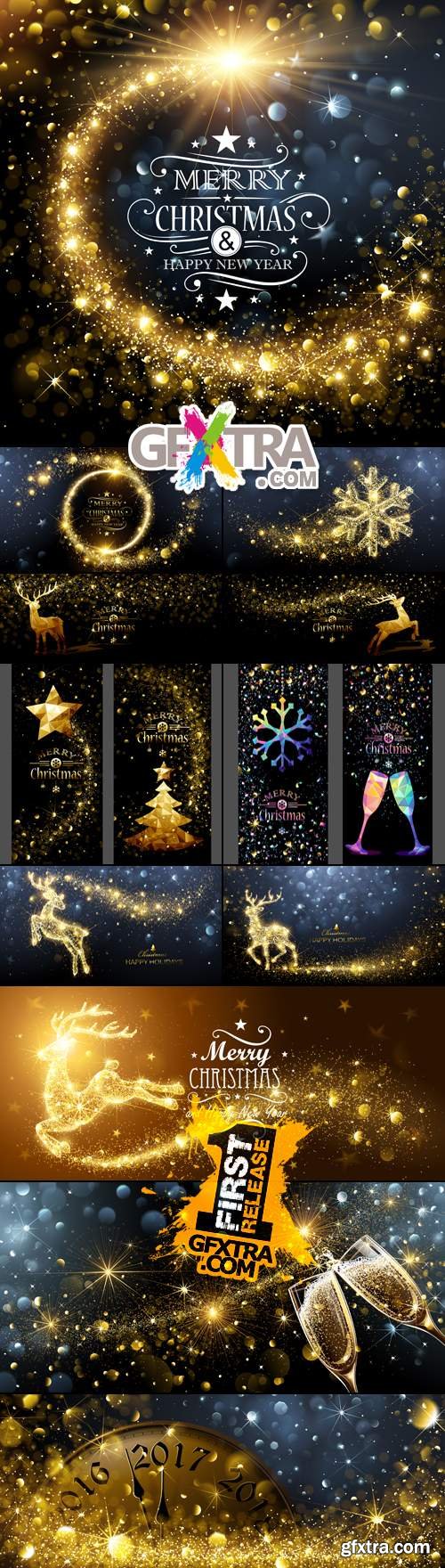 Golden Sparkling Christmas Backgrounds Vector