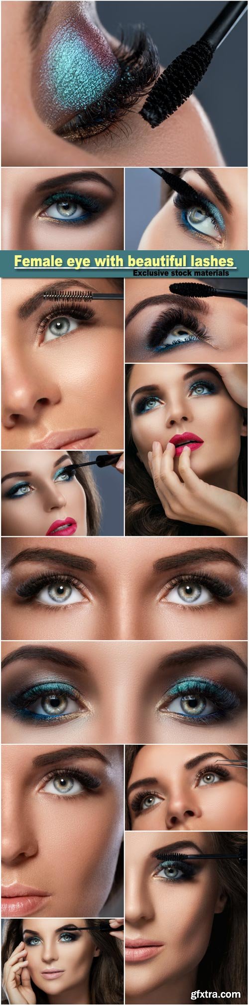 Female eye with beautiful long lashes, make-up