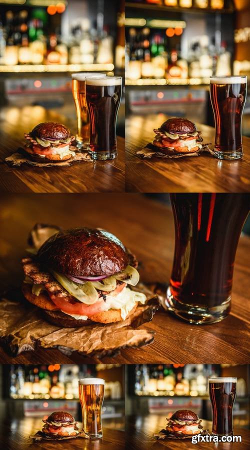 Hamburger and Dark Beer