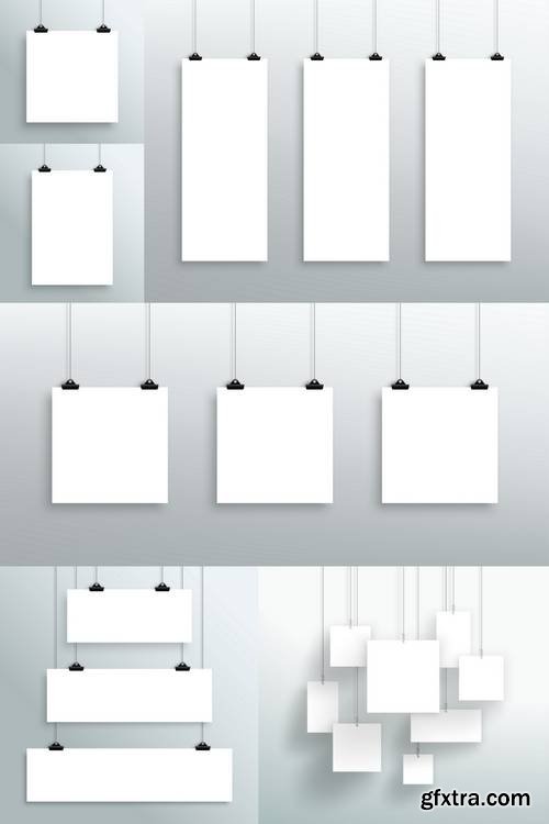 Vector Hanging Blank White Square Sheets From Clips