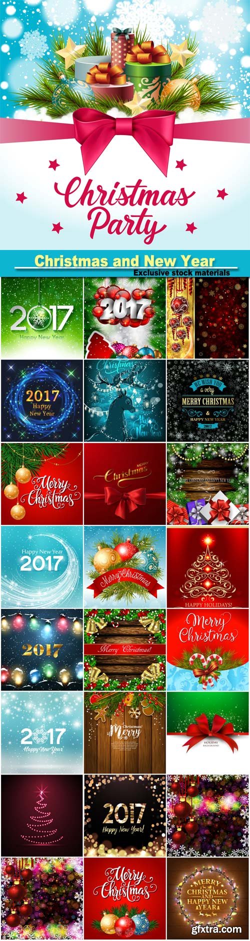 Christmas and New Year design background, christmas garland, gift boxes and snow