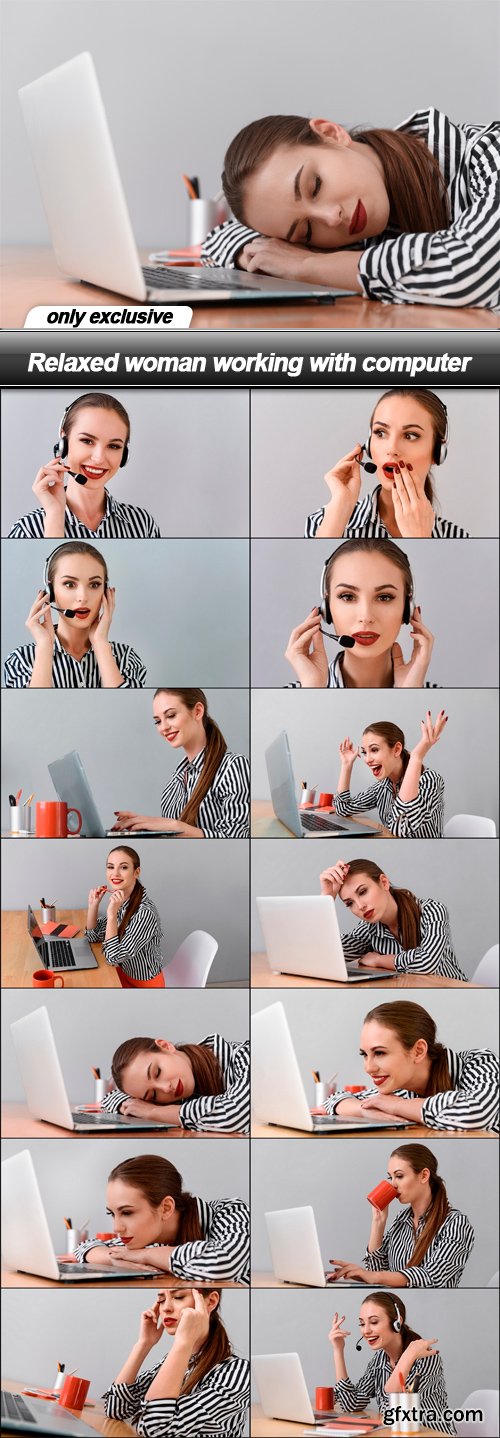 Relaxed woman working with computer - 14 UHQ JPEG