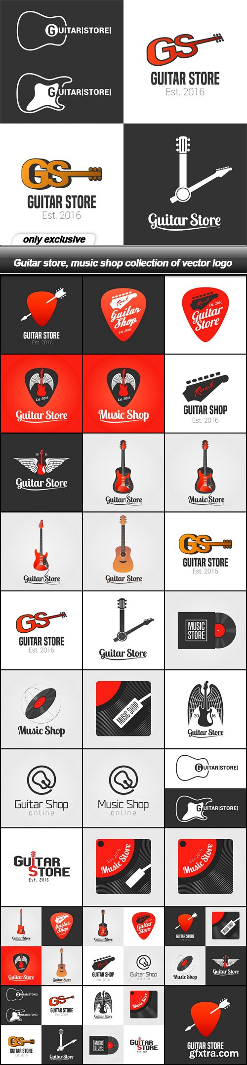 Guitar store, music shop collection of vector logo - 29 EPS