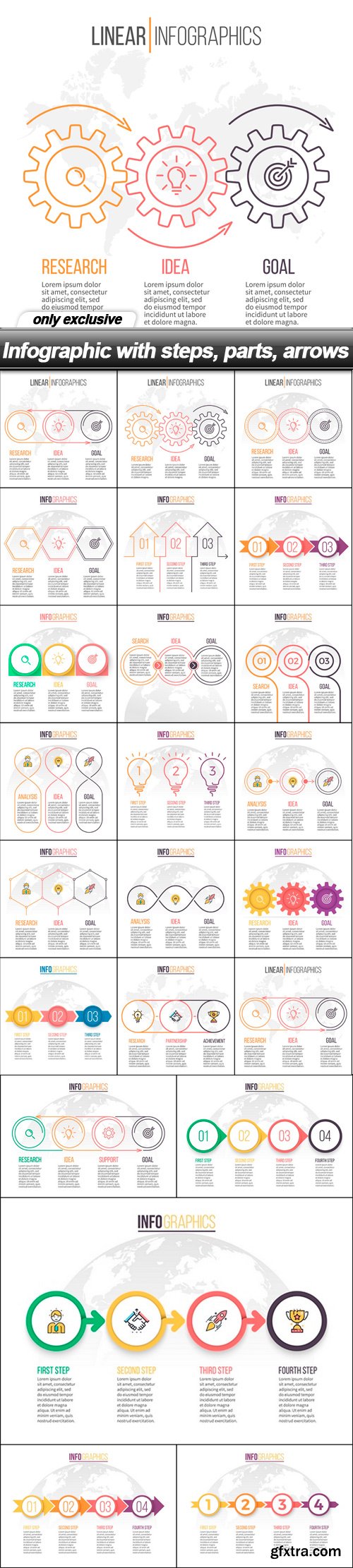 Infographic with steps, parts, arrows - 22 EPS