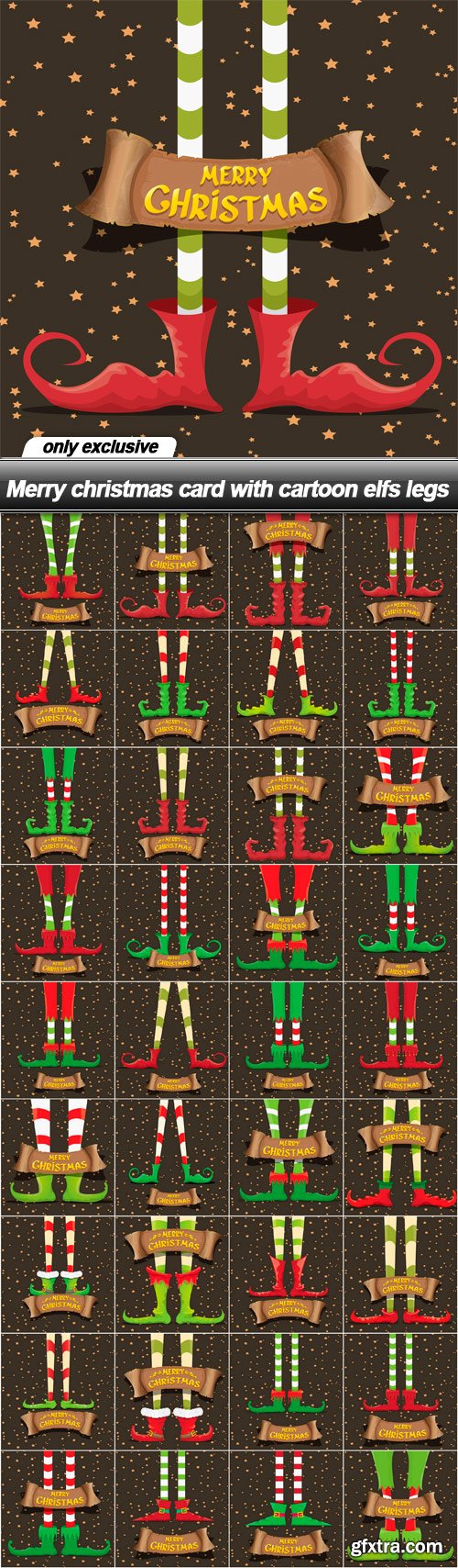 Merry christmas card with cartoon elfs legs - 36 EPS