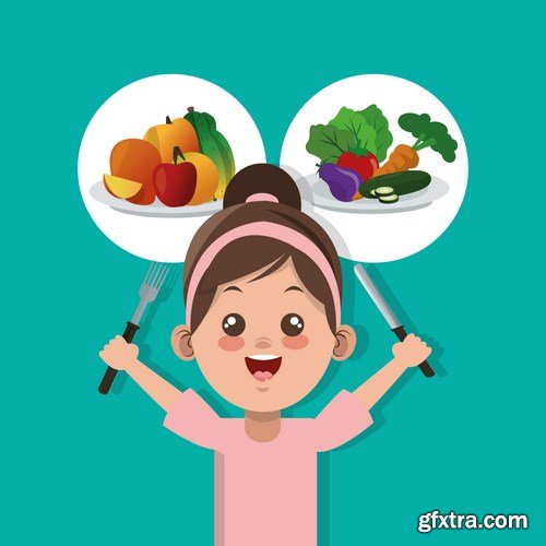 Happy Kid with Healthy Food - 8 EPS