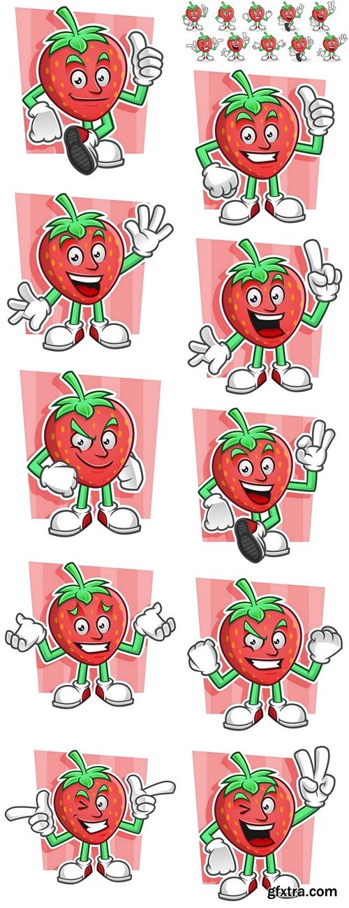 Mascot set of Strawberry. Strawberry character pack. Vector set of Strawberry mascot
