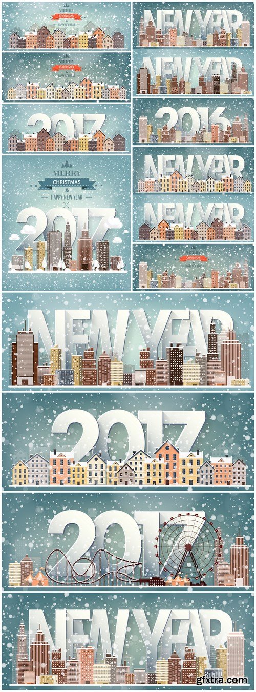 Winter Urban Landscape - Vector Illustration, 12xEPS