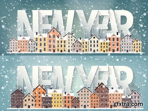 Winter Urban Landscape - Vector Illustration, 12xEPS