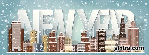 Winter Urban Landscape - Vector Illustration, 12xEPS