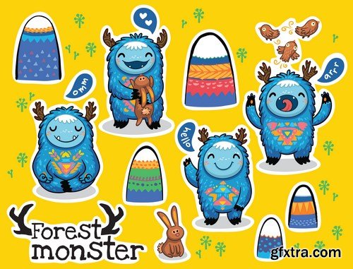 Funny Cartoon Monsters & Emoticon Animals Character 2 - 15xEPS
