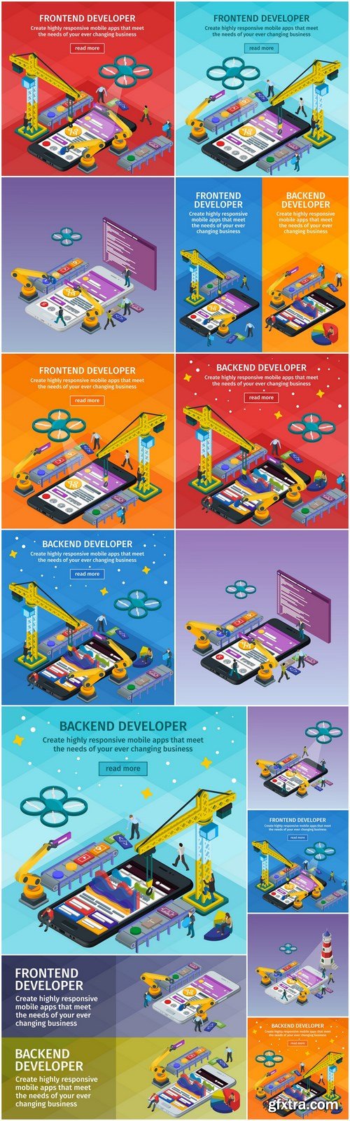 Developing Mobile Applications Flat 3D Isometric Style - 14xEPS