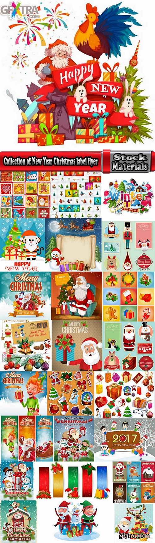 Collection of New Year Christmas label flyer banner Santa Claus a sticker 25 EPS