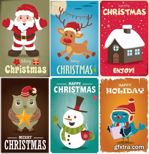 Collection of New Year Christmas label flyer banner Santa Claus a sticker 25 EPS