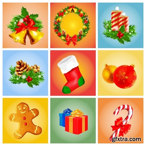 Collection of New Year Christmas label flyer banner Santa Claus a sticker 25 EPS