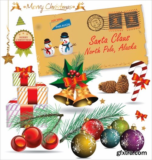 Collection of New Year Christmas label flyer banner Santa Claus a sticker 25 EPS