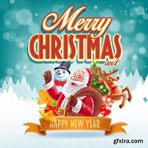 Collection of New Year Christmas label flyer banner Santa Claus a sticker 25 EPS