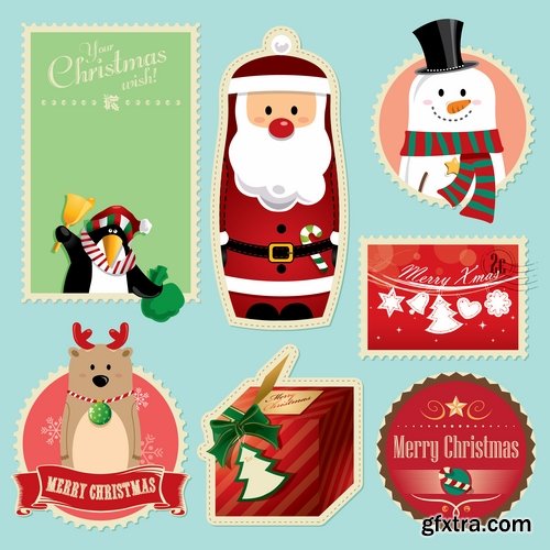 Collection of New Year Christmas label flyer banner Santa Claus a sticker 25 EPS