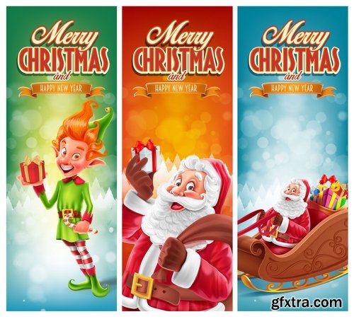 Collection of New Year Christmas label flyer banner Santa Claus a sticker 25 EPS