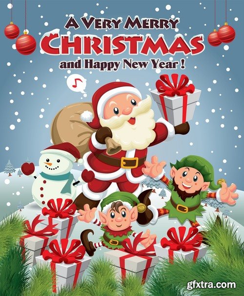 Collection of New Year Christmas label flyer banner Santa Claus a sticker 25 EPS