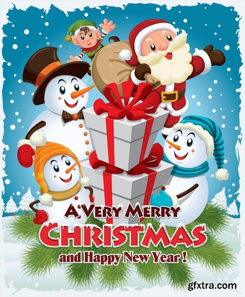 Collection of New Year Christmas label flyer banner Santa Claus a sticker 25 EPS