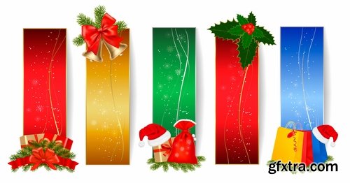 Collection of New Year Christmas label flyer banner Santa Claus a sticker 25 EPS