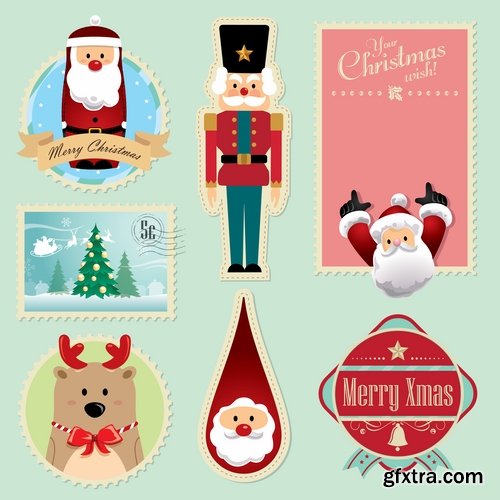 Collection of New Year Christmas label flyer banner Santa Claus a sticker 25 EPS