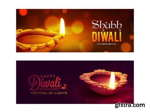 Collection background is Diwali flyer banner candle Indian god theme vector image 25 EPS