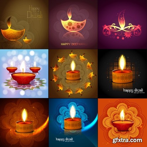 Collection background is Diwali flyer banner candle Indian god theme vector image 25 EPS