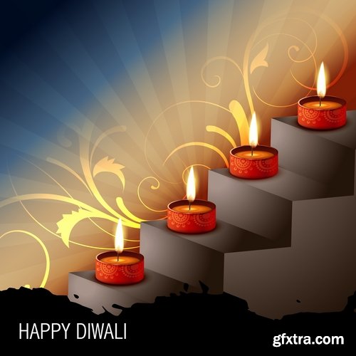 Collection background is Diwali flyer banner candle Indian god theme vector image 25 EPS