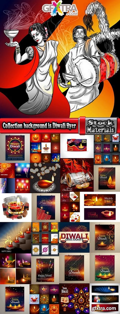 Collection background is Diwali flyer banner candle Indian god theme vector image 25 EPS