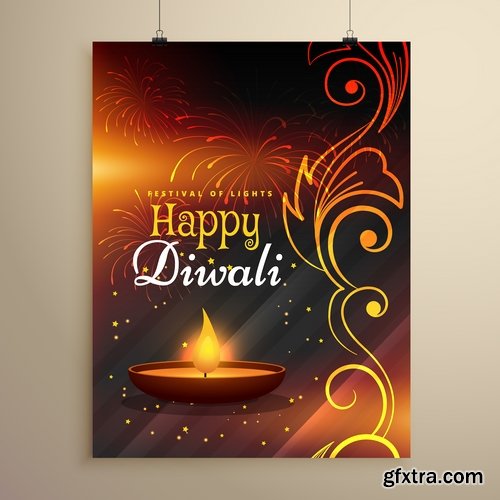 Collection background is Diwali flyer banner candle Indian god theme vector image 25 EPS