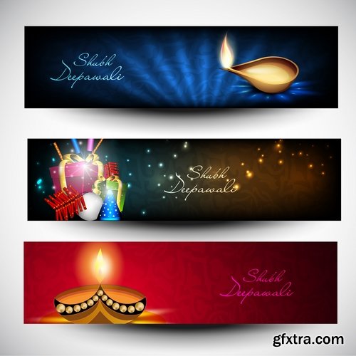 Collection background is Diwali flyer banner candle Indian god theme vector image 25 EPS