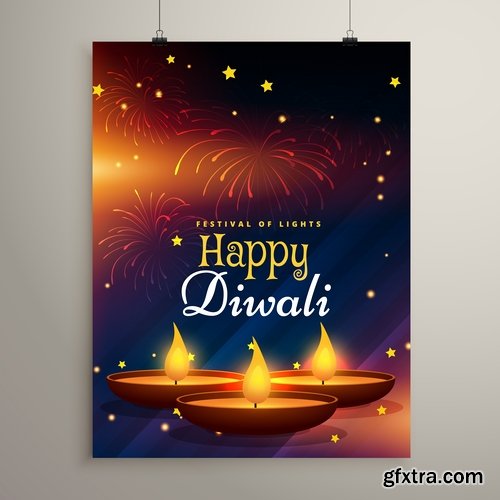 Collection background is Diwali flyer banner candle Indian god theme vector image 25 EPS