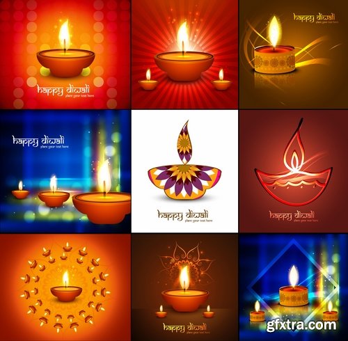 Collection background is Diwali flyer banner candle Indian god theme vector image 25 EPS