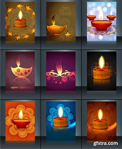 Collection background is Diwali flyer banner candle Indian god theme vector image 25 EPS