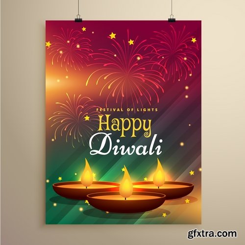 Collection background is Diwali flyer banner candle Indian god theme vector image 25 EPS