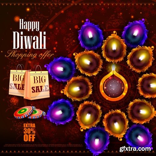 Collection background is Diwali flyer banner candle Indian god theme vector image 25 EPS