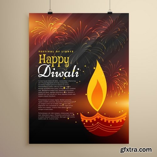 Collection background is Diwali flyer banner candle Indian god theme vector image 25 EPS