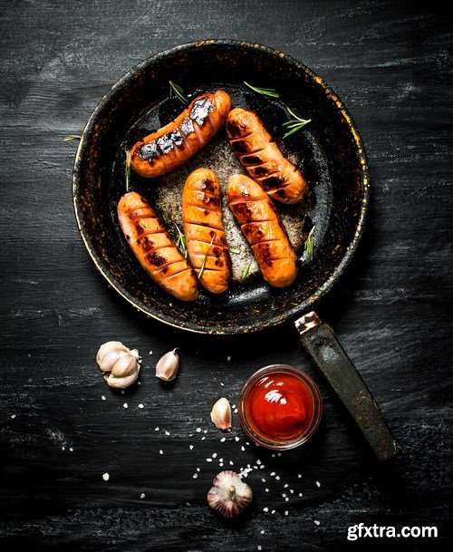 Fried Grilled Sausages with Spices - 16xUHQ JPEG Photo Stock (Копировать)