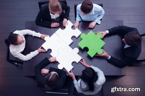 Business Team Solving Puzzle & Planning - 10xUHQ JPEG Photo Stock