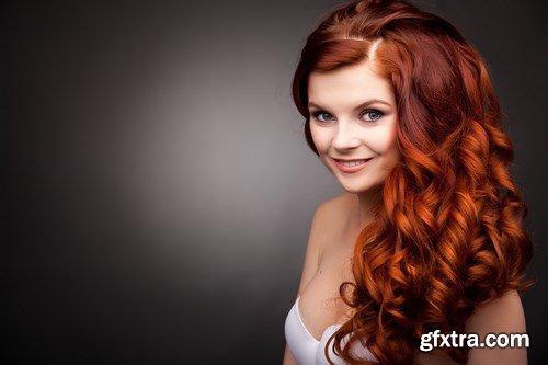 Beautiful Woman With Red Curly Hair - 9xUHQ JPEG Photo Stock