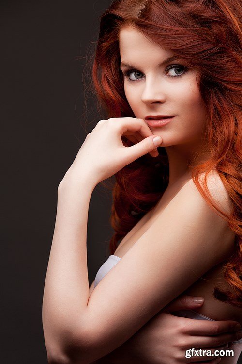 Beautiful Woman With Red Curly Hair - 9xUHQ JPEG Photo Stock